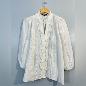 Alice blue White Lace Ruffle Blouse size L